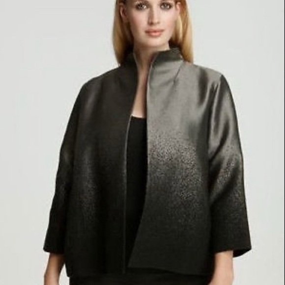 Eileen Fisher Jacket women’s Shimmering Phantom Funnel Neck Grey Black M Boho - Picture 1 of 8